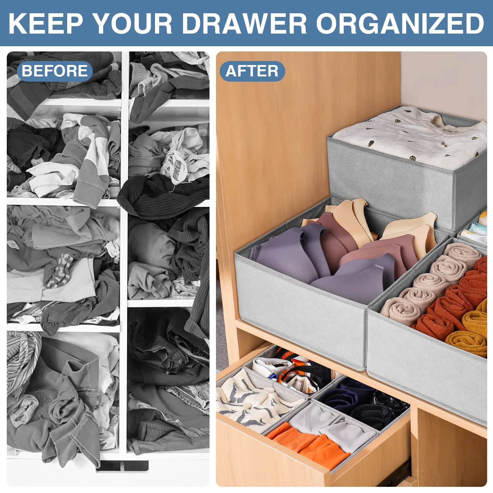 12 Pack Foldable Drawer Organizer Bins