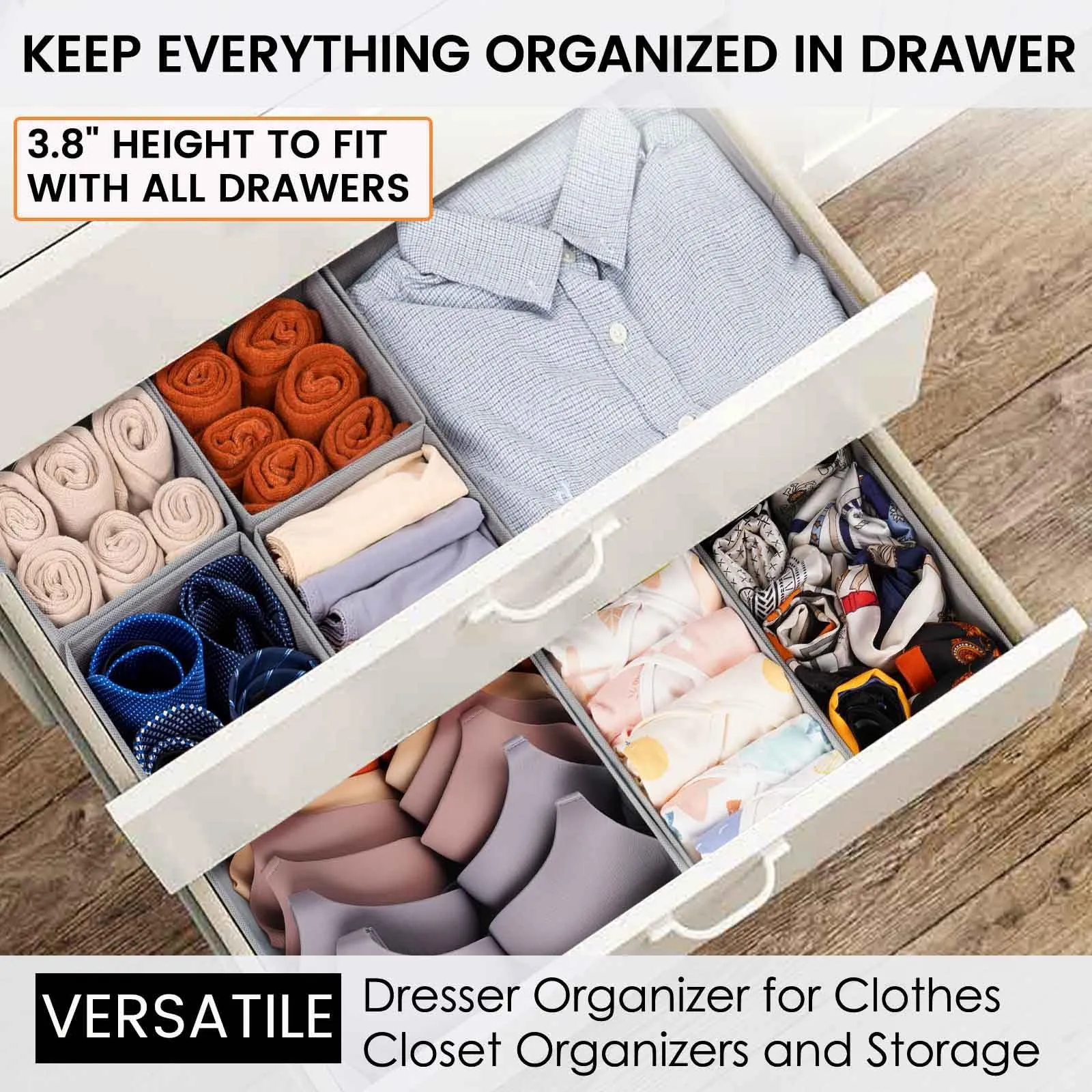 20 Pack Fabric Drawer Organizer Bins - Grey