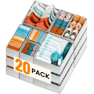 20 Pack Fabric Drawer Organizer Bins - Grey
