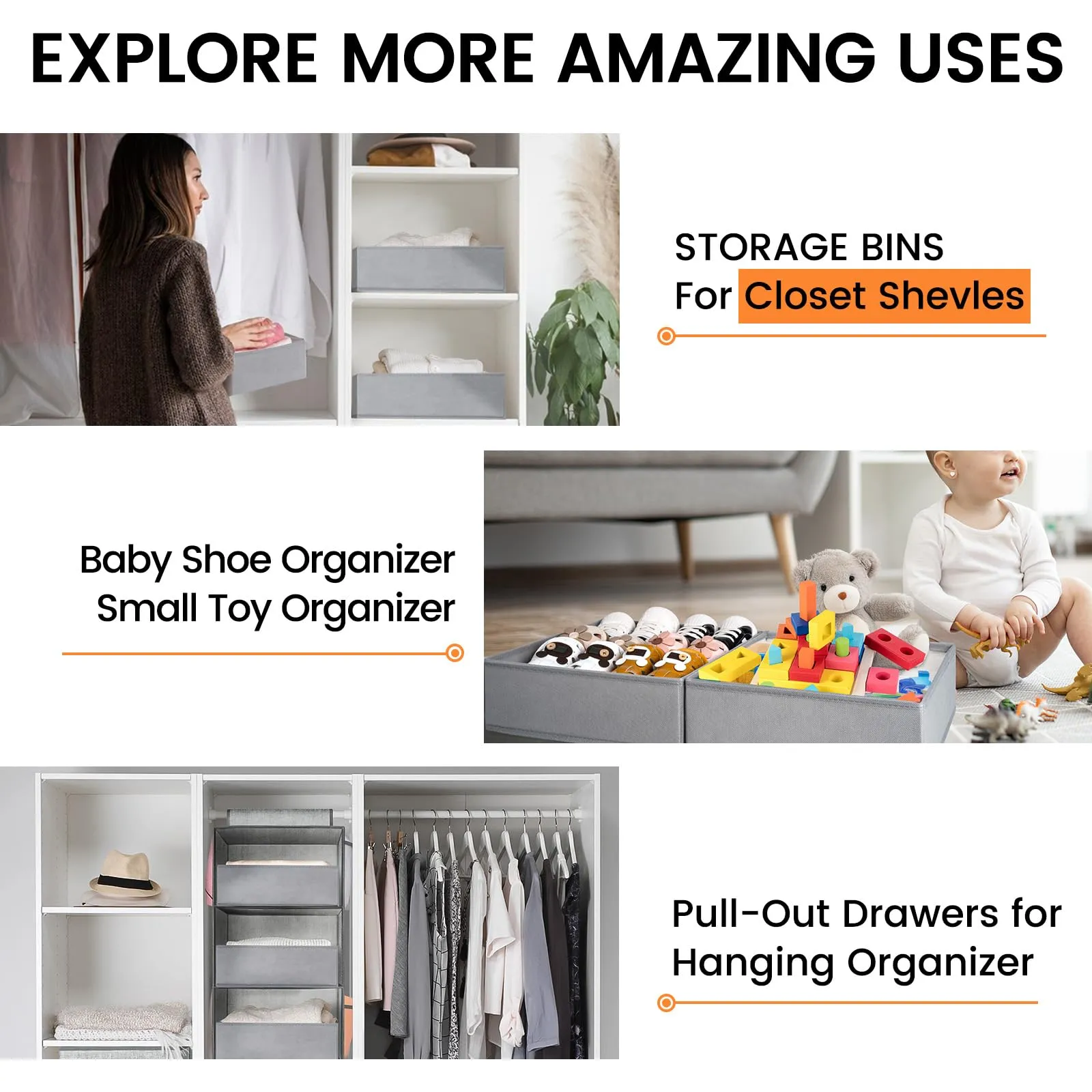 20 Pack Fabric Drawer Organizer Bins - Grey