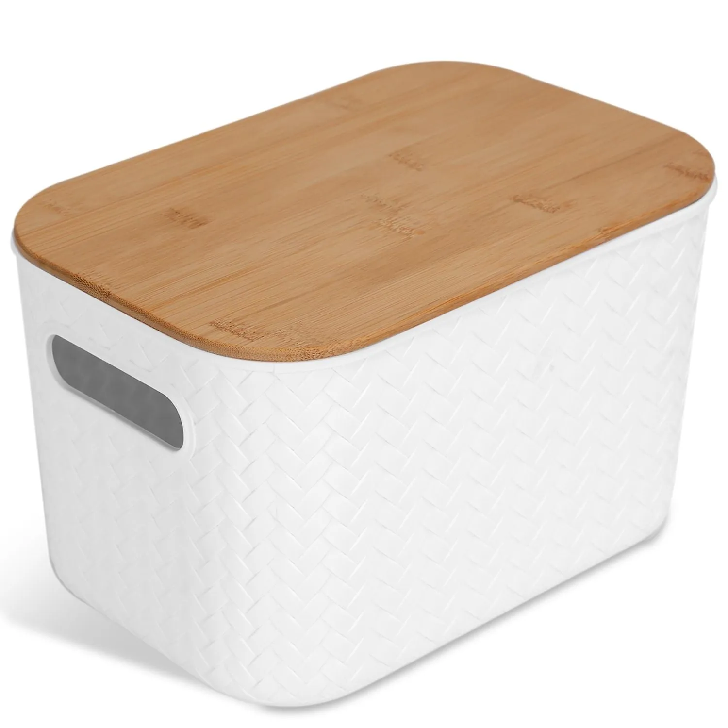 2Pcs Storage Bins with Bamboo Lids Stackable Plastic Storage Container with Handle Storage Box Accessories Holder for Bedroom Kitchen Shelf Closet