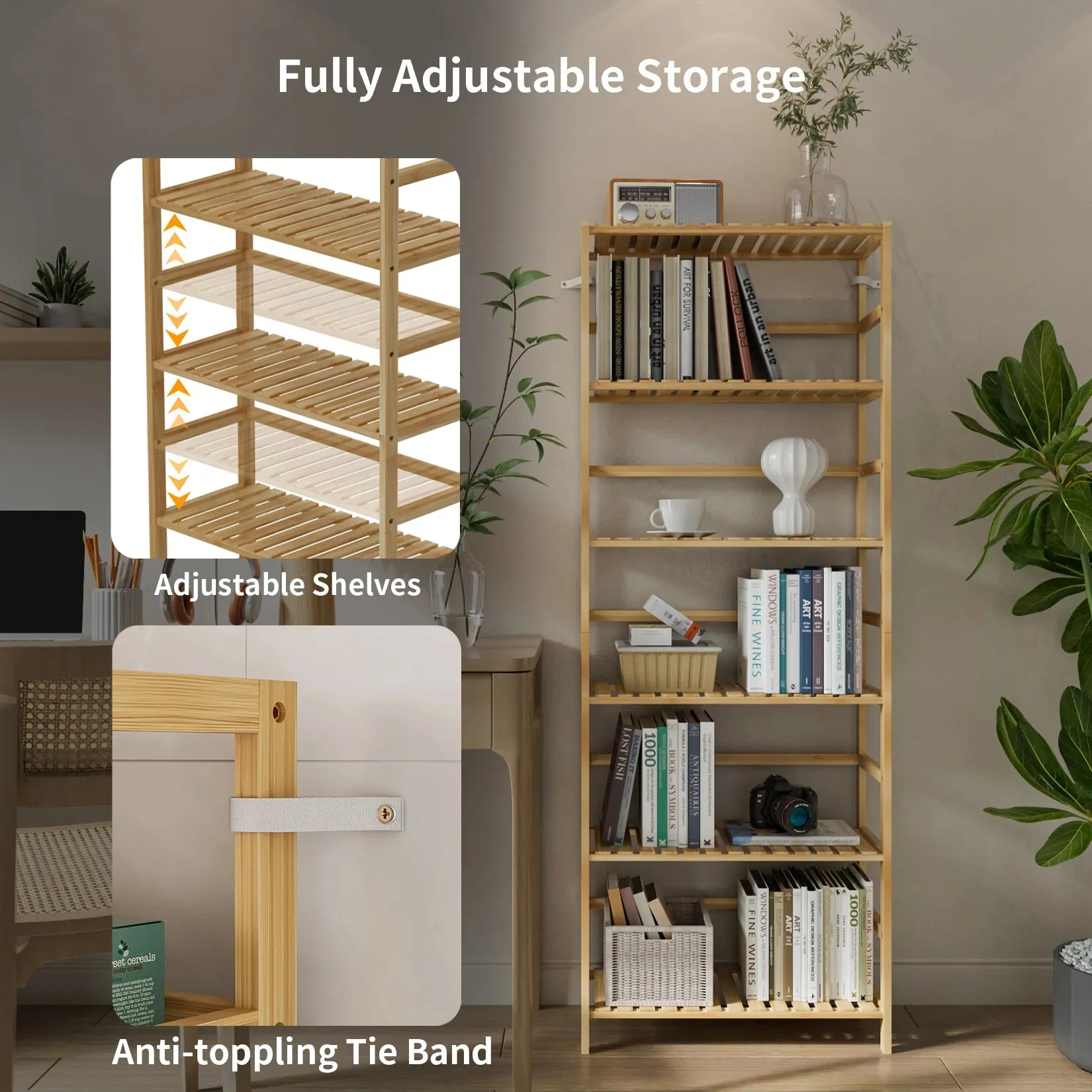 6 Tier Bamboo Storage Rack Adjustable