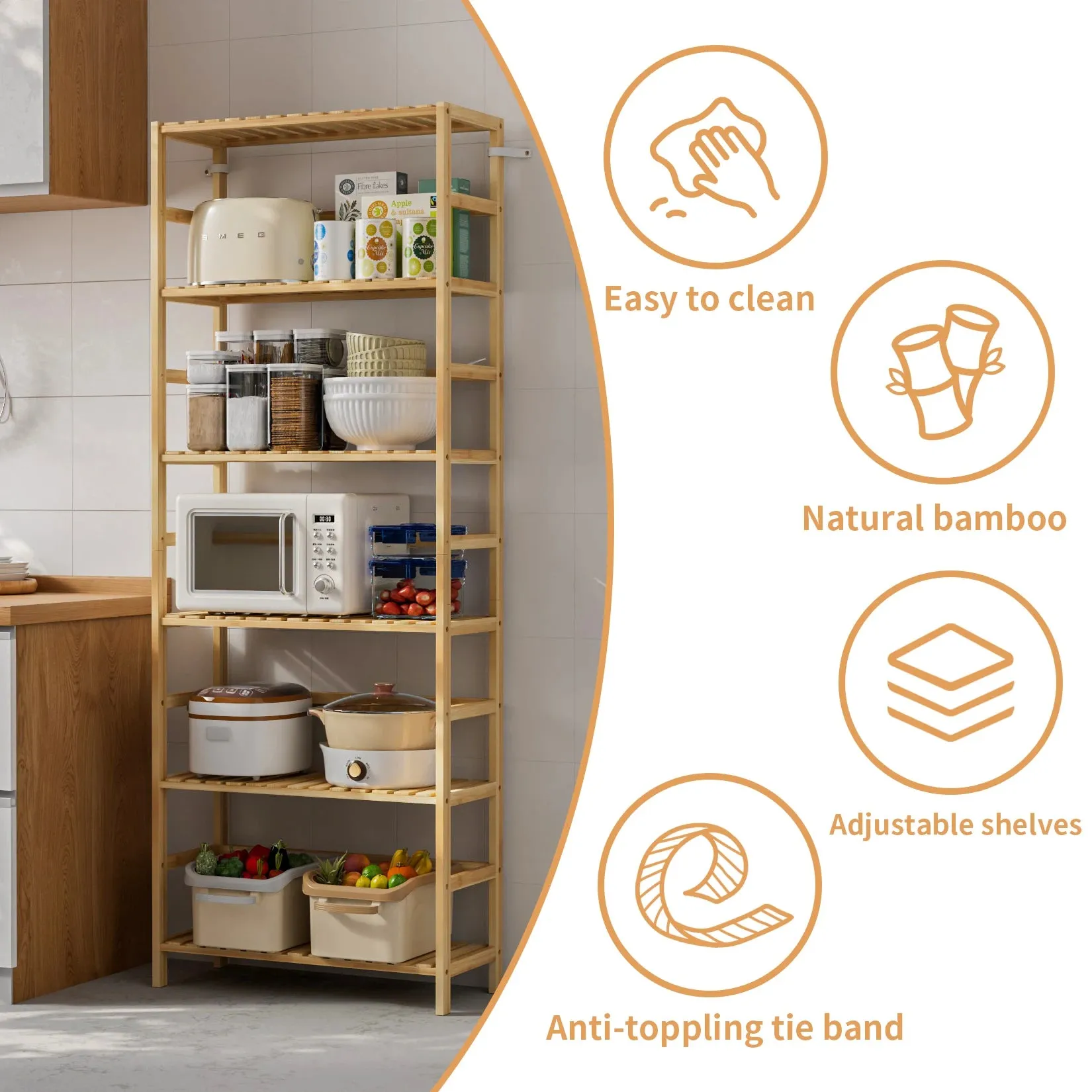 6 Tier Bamboo Storage Rack Adjustable