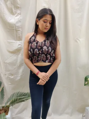 Ajrakh Stitched Halter Neck Top / Blouse