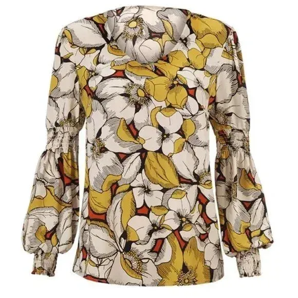 CABI SEQUEL FLORAL V NECK BLOUSE - S
