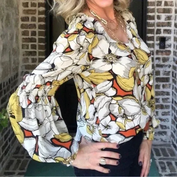 CABI SEQUEL FLORAL V NECK BLOUSE - S