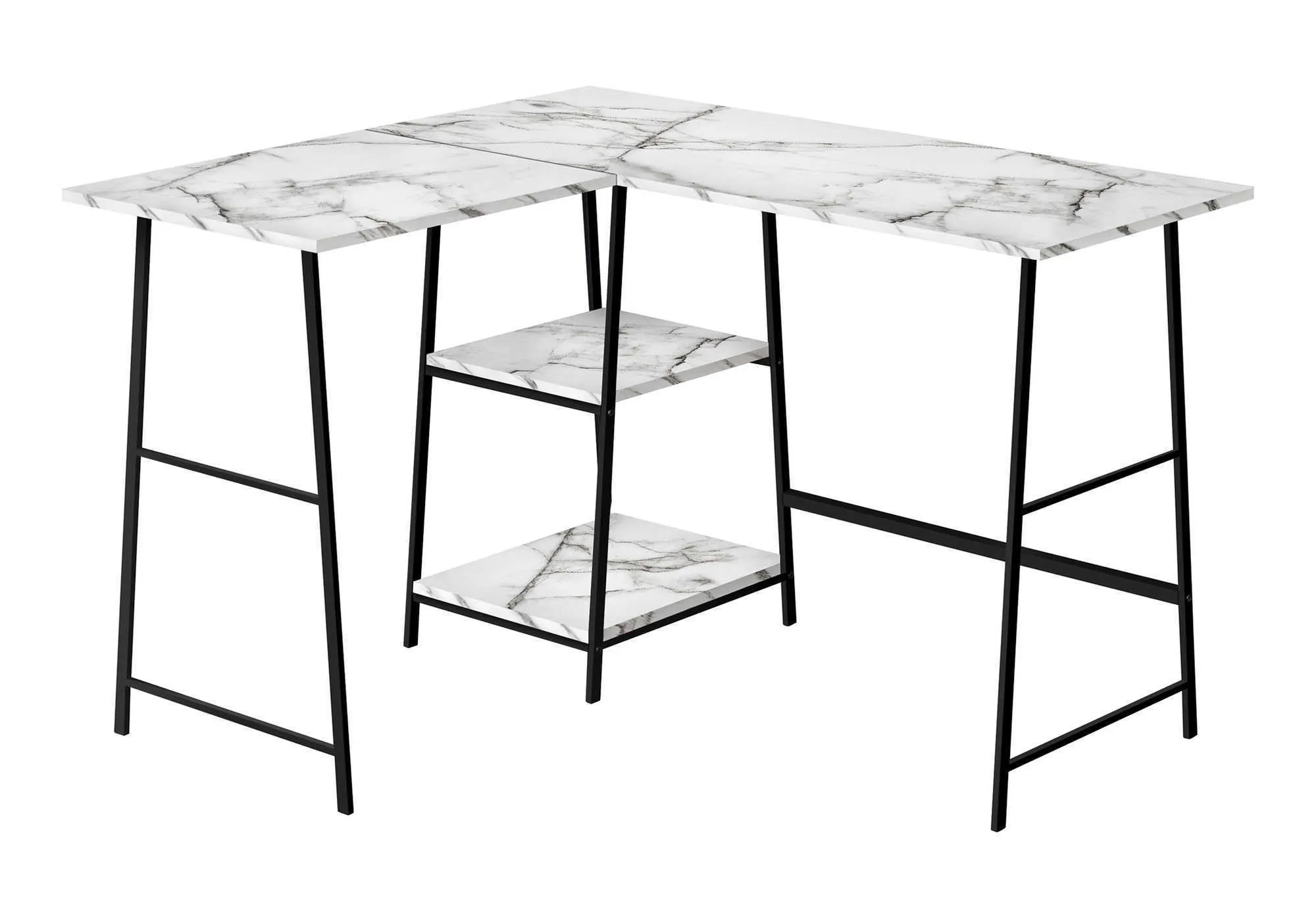 Computer Desk, Home Office, Corner, Storage Shelves, L Shape, Work, Laptop, Marble Look Laminate, Contemporary, Modern by Couch.com