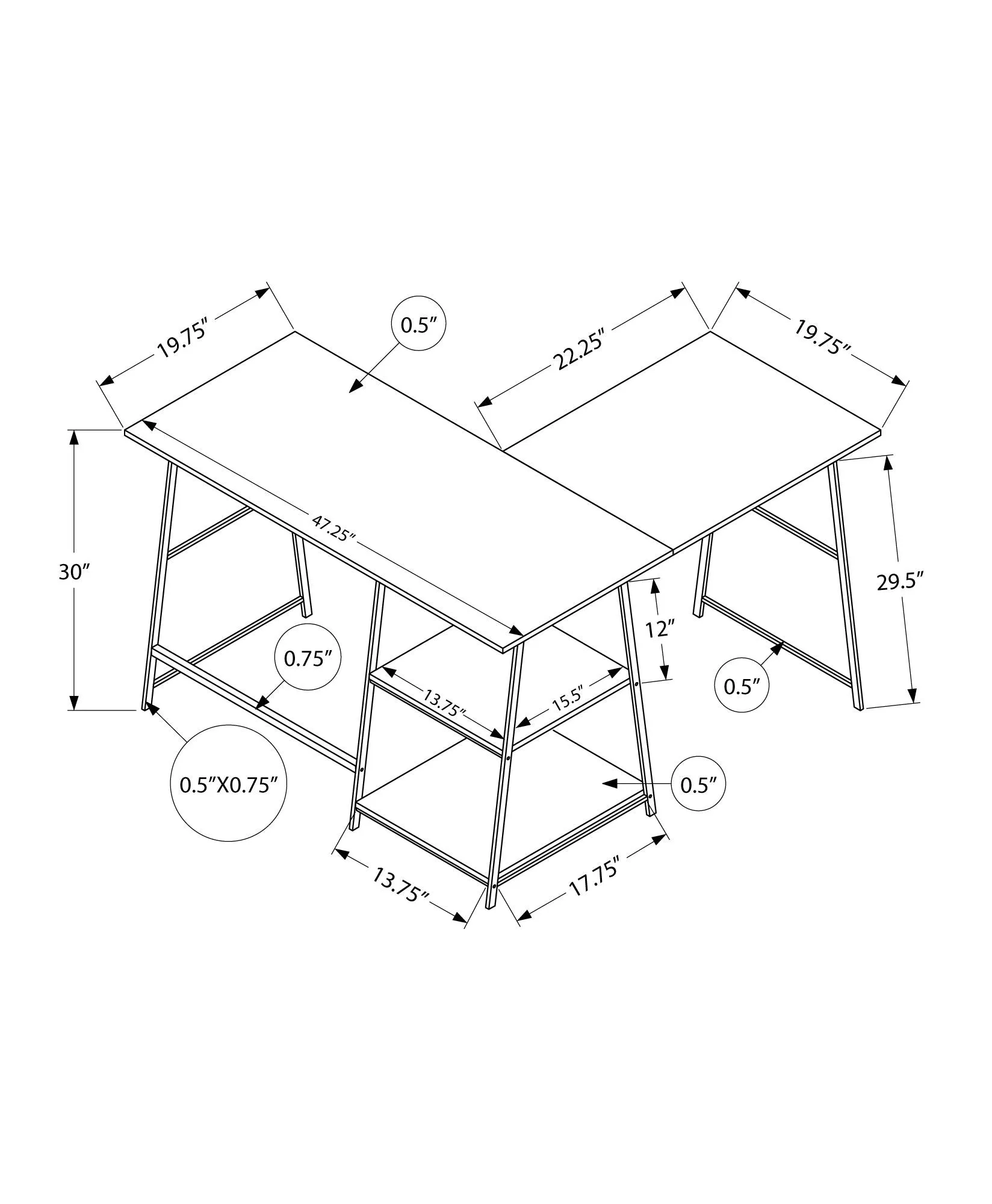 Computer Desk, Home Office, Corner, Storage Shelves, L Shape, Work, Laptop, Marble Look Laminate, Contemporary, Modern by Couch.com