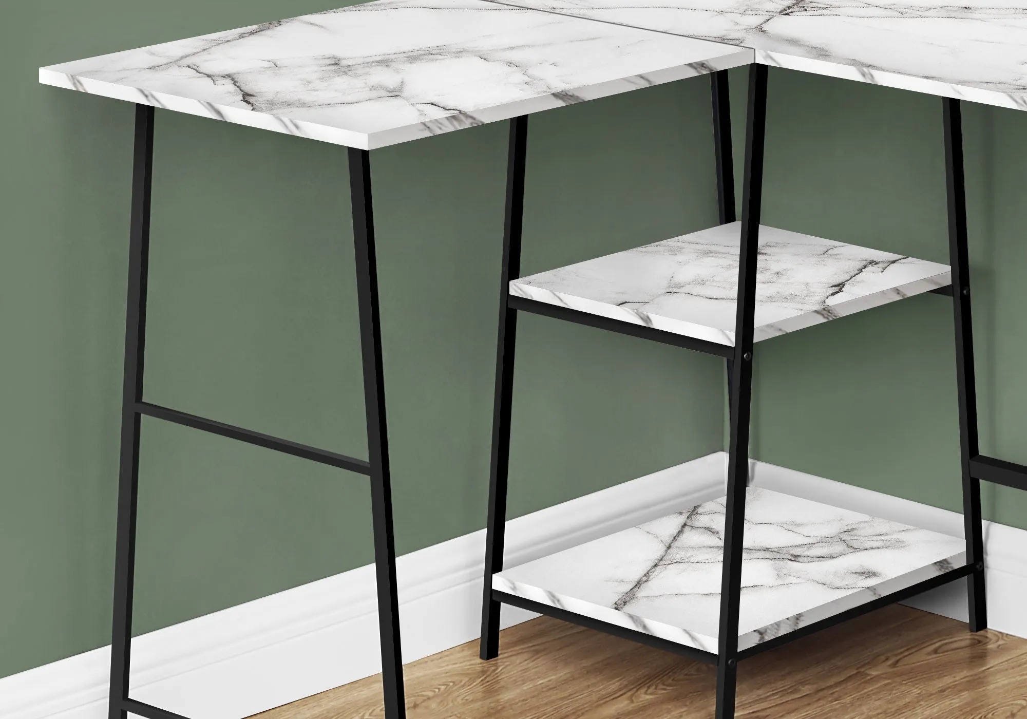 Computer Desk, Home Office, Corner, Storage Shelves, L Shape, Work, Laptop, Marble Look Laminate, Contemporary, Modern by Couch.com