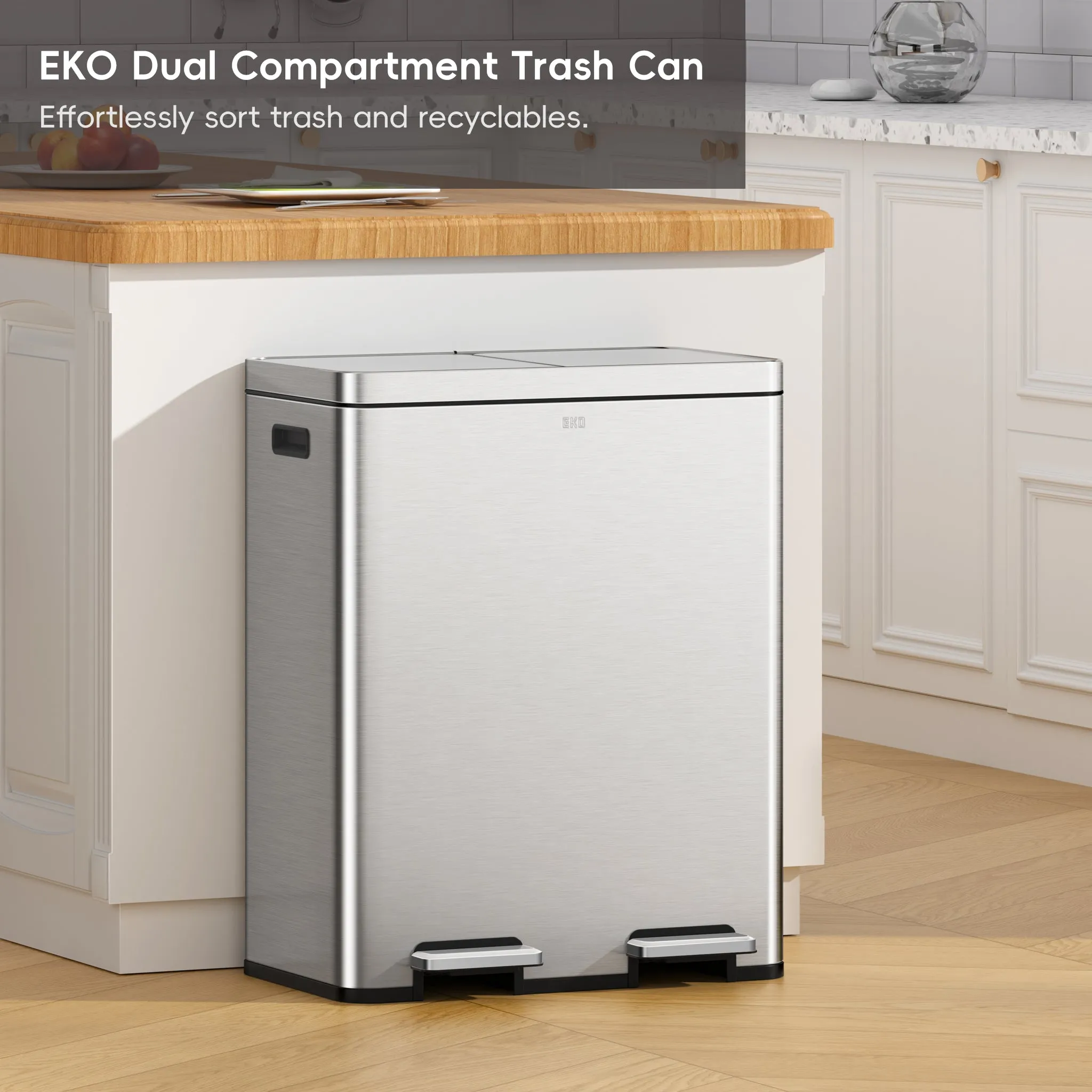 Edison Dual Kitchen Trash Can 8 8 Gallons with Dual Removable Inner Liners