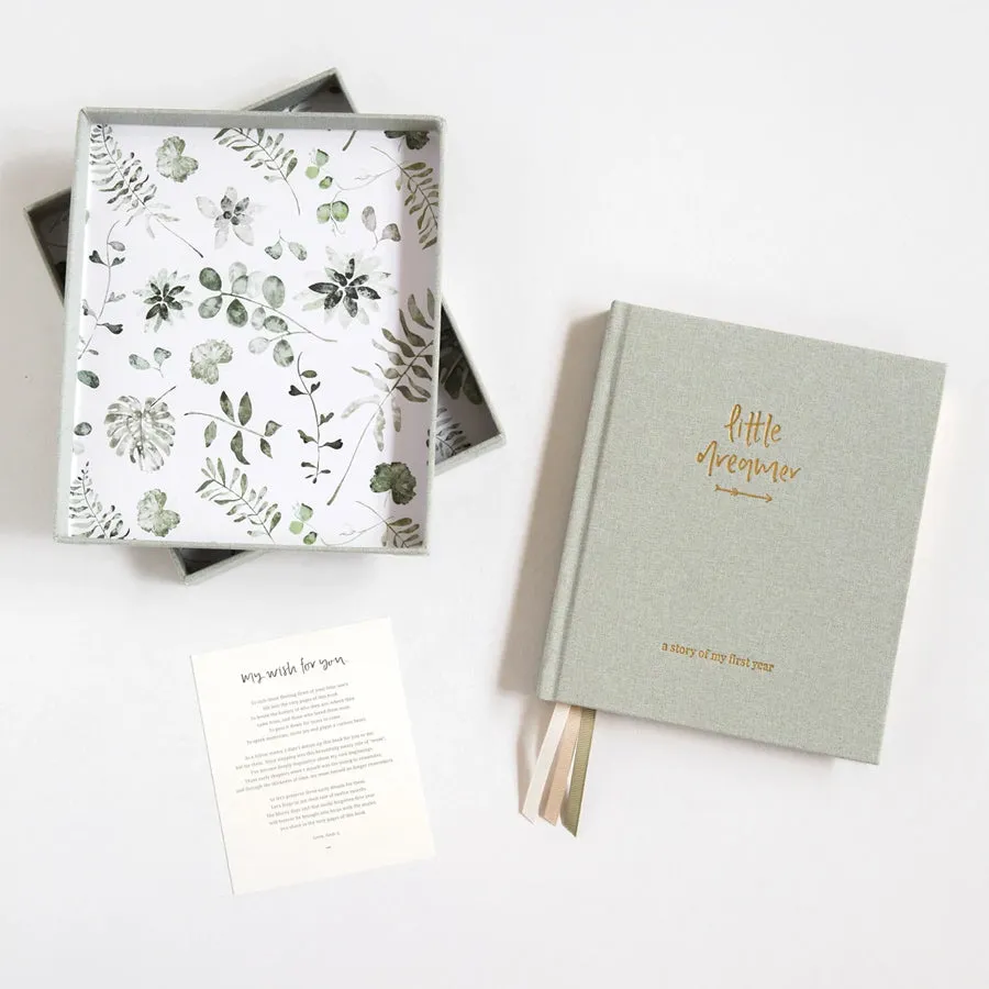 Emma Kate Co. Boxed Linen Cover Luxe Baby Journal - Sage Green