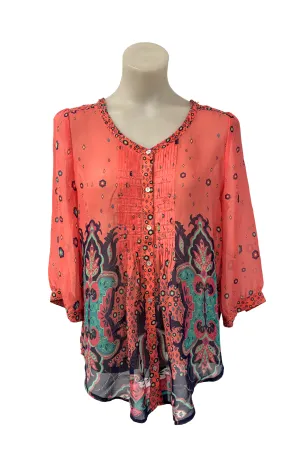 Loobies Story 100% silk beaded blouse, 12