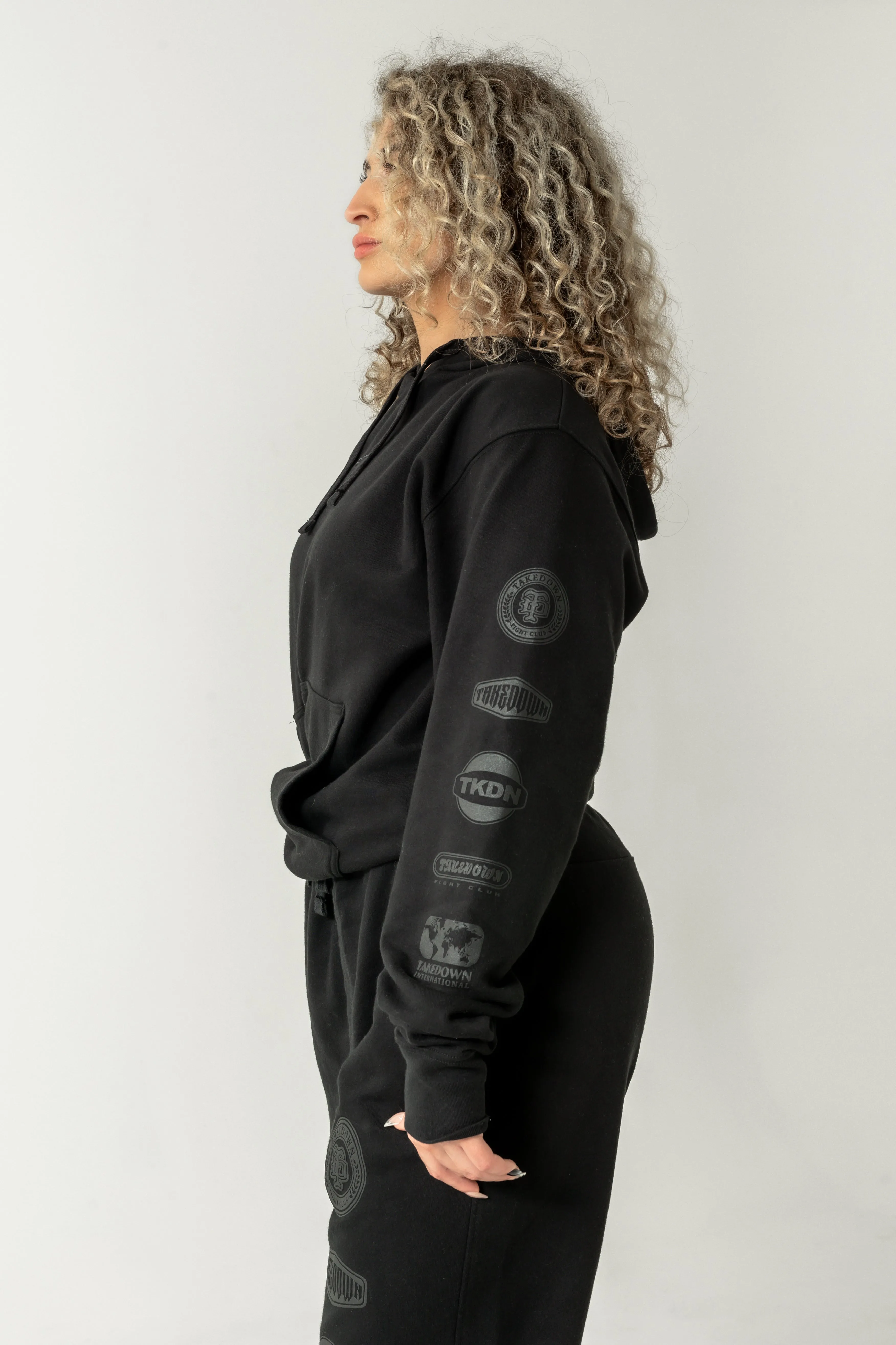 Takedown Sleeve Logo Stack Hoodie - Black