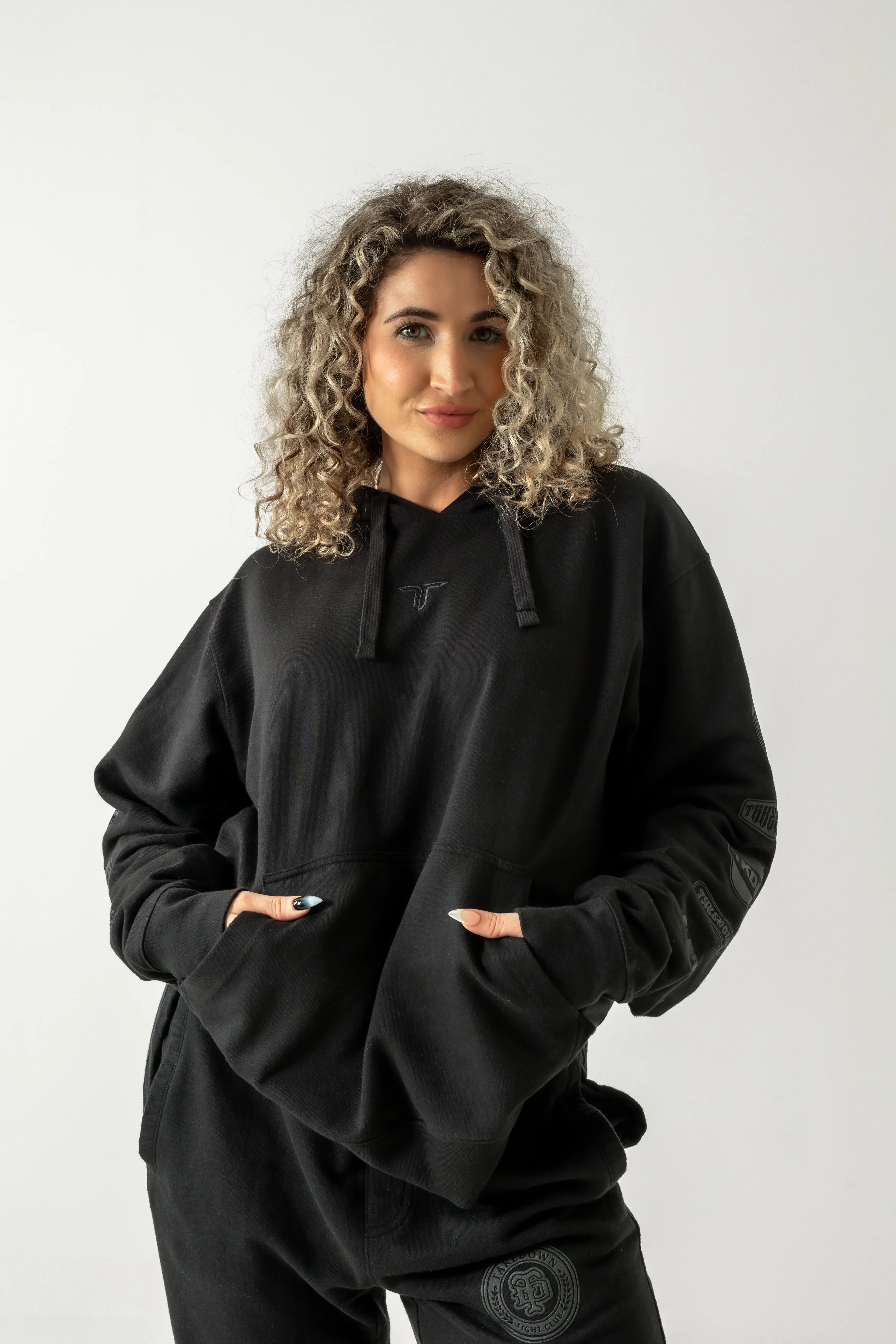Takedown Sleeve Logo Stack Hoodie - Black