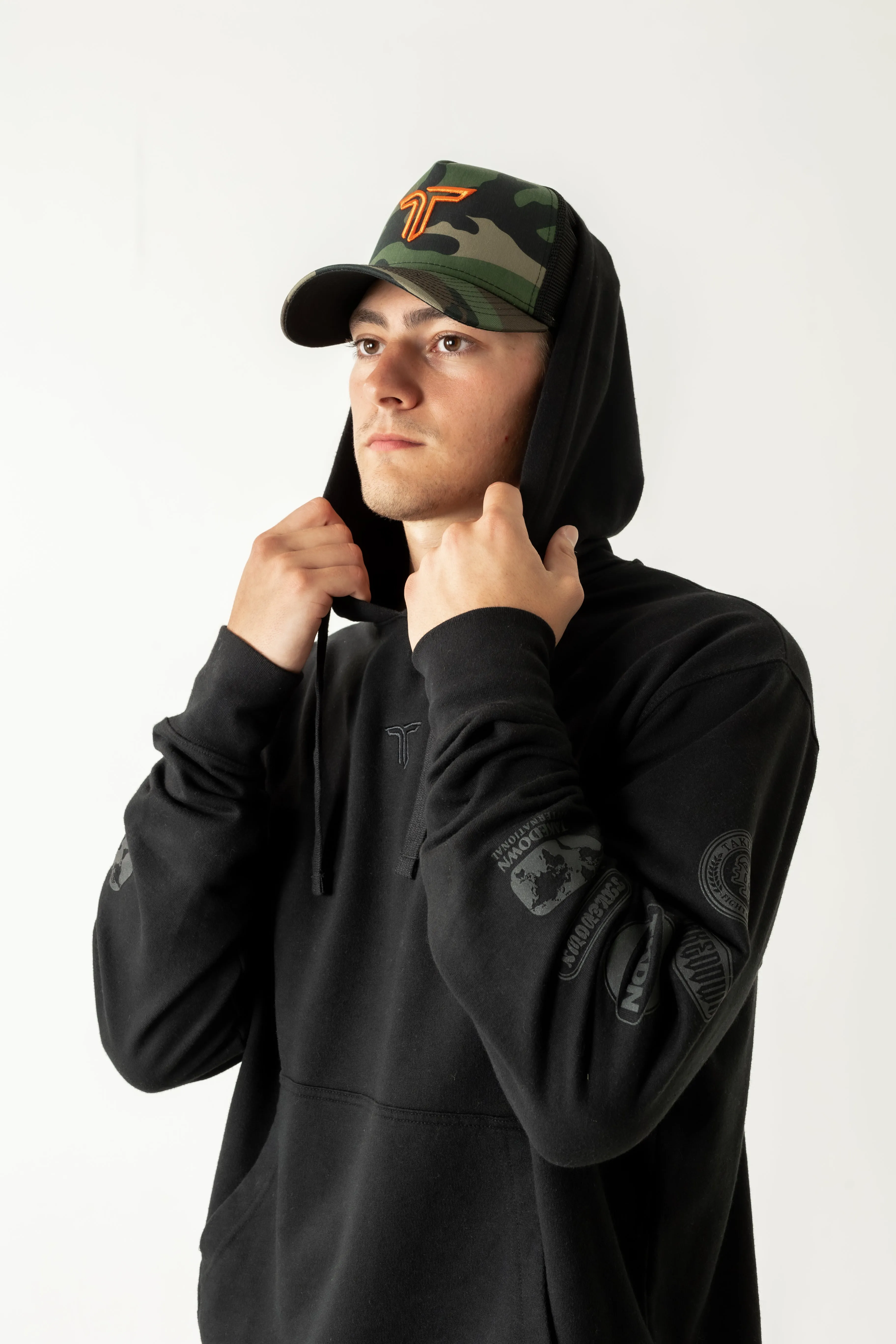 Takedown Sleeve Logo Stack Hoodie - Black