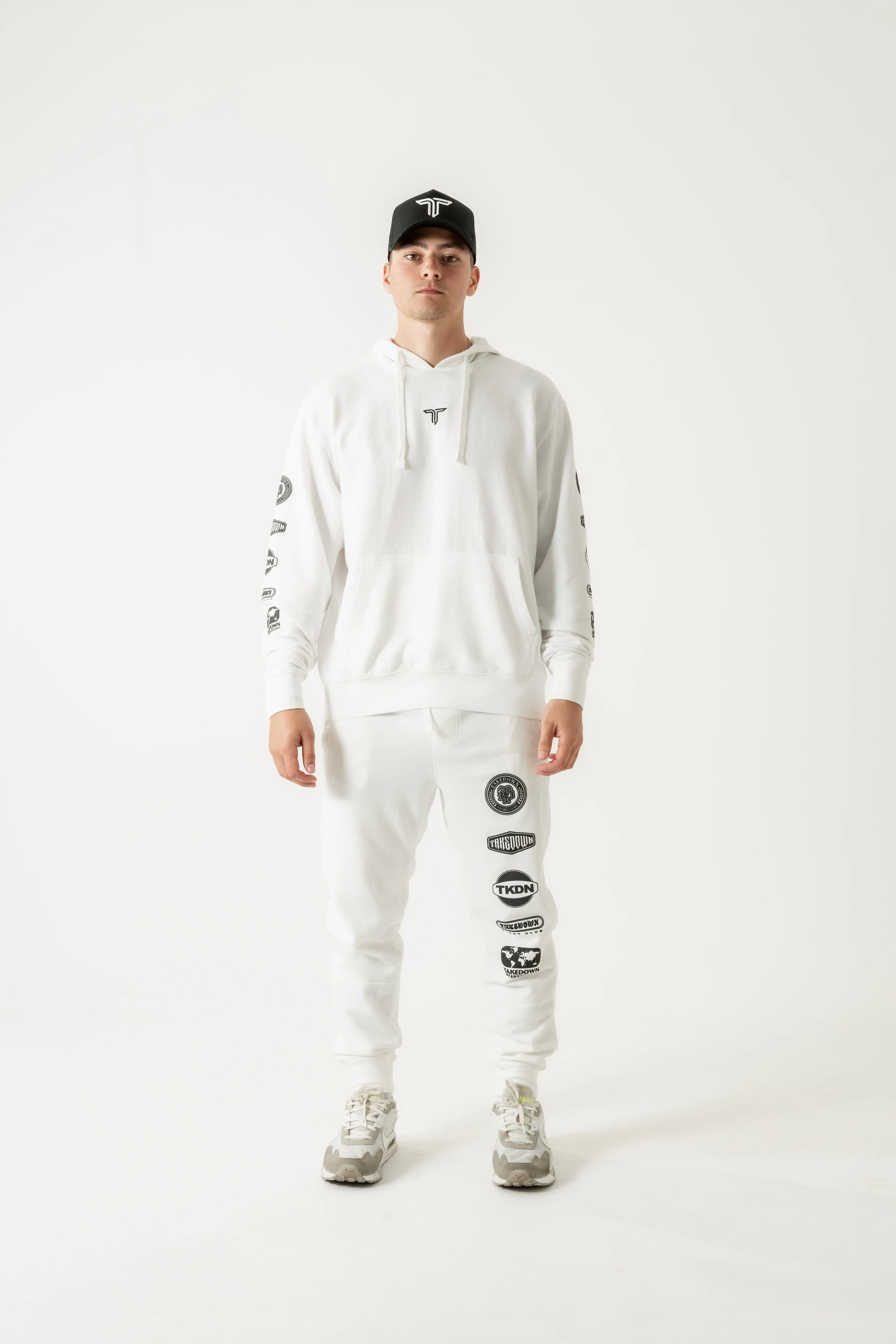 Takedown Sleeve Logo Stack Hoodie - White