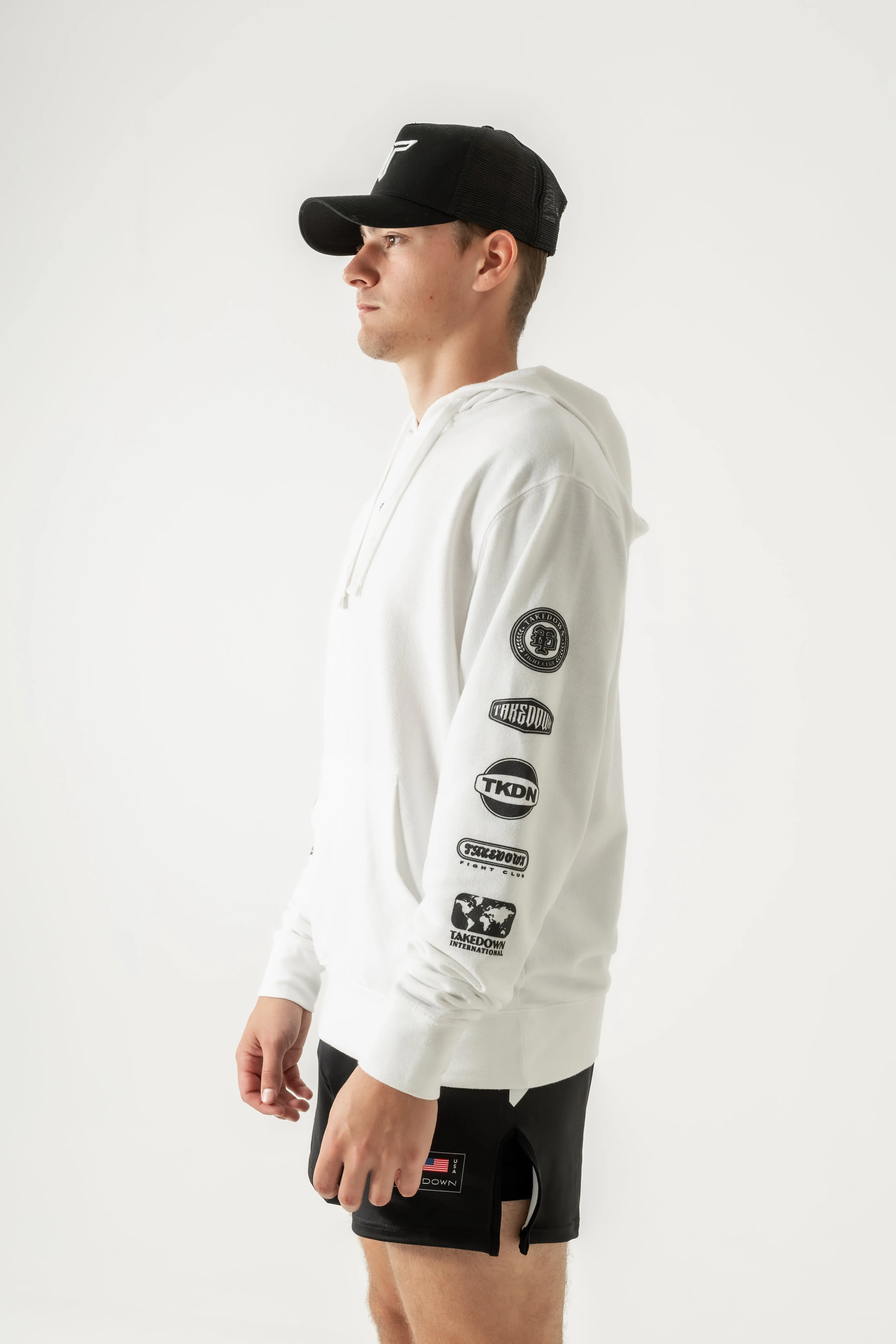 Takedown Sleeve Logo Stack Hoodie - White