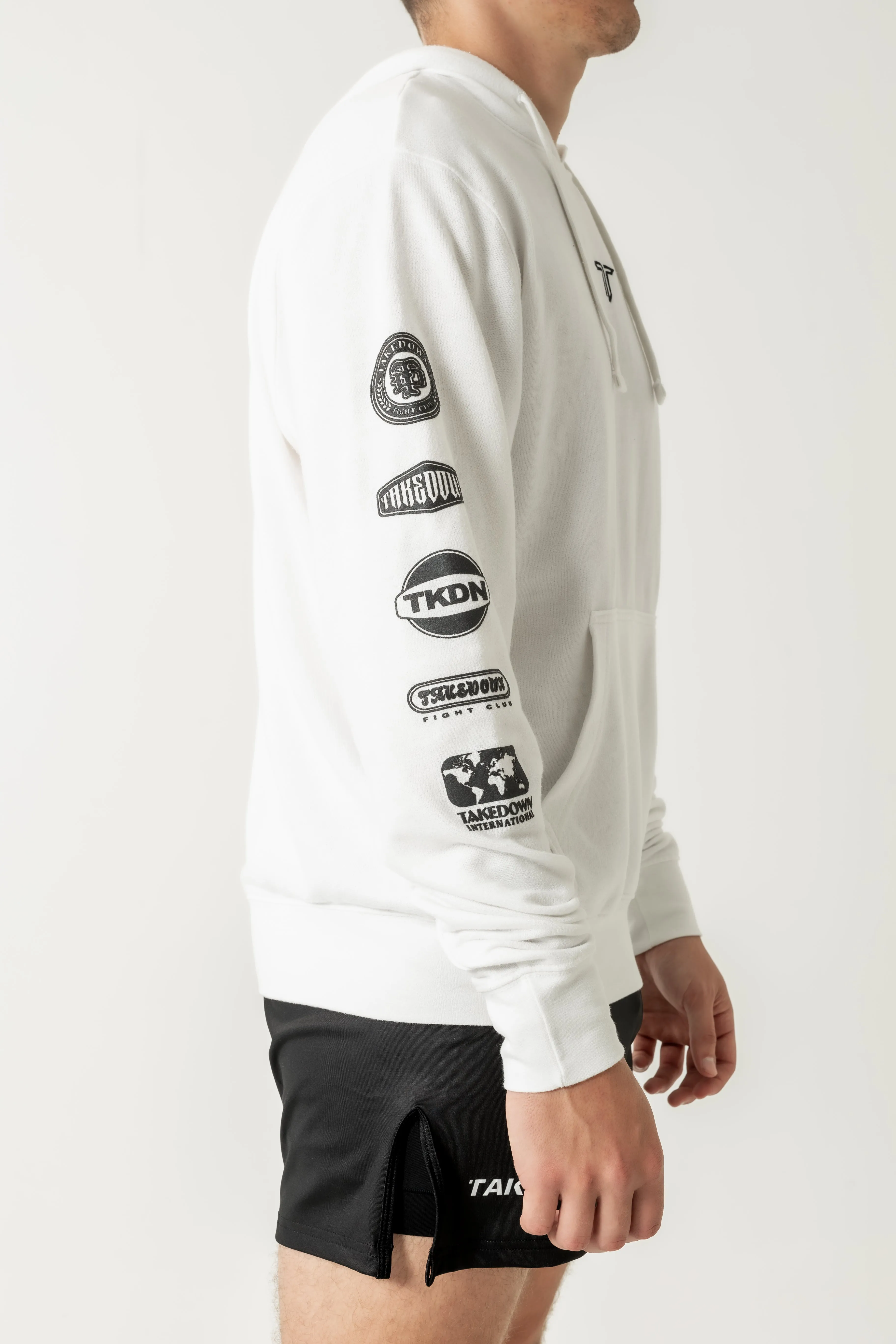 Takedown Sleeve Logo Stack Hoodie - White