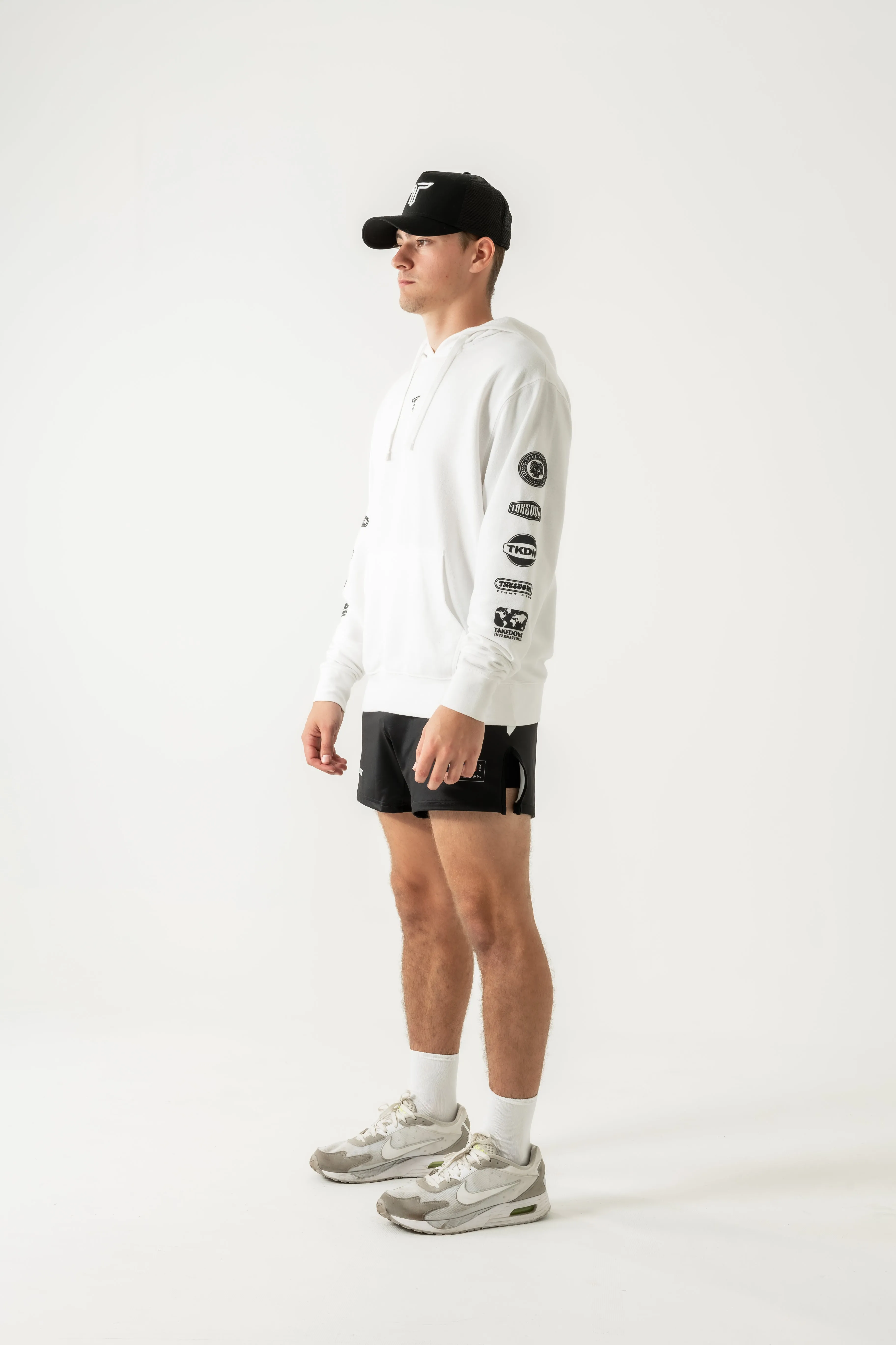 Takedown Sleeve Logo Stack Hoodie - White