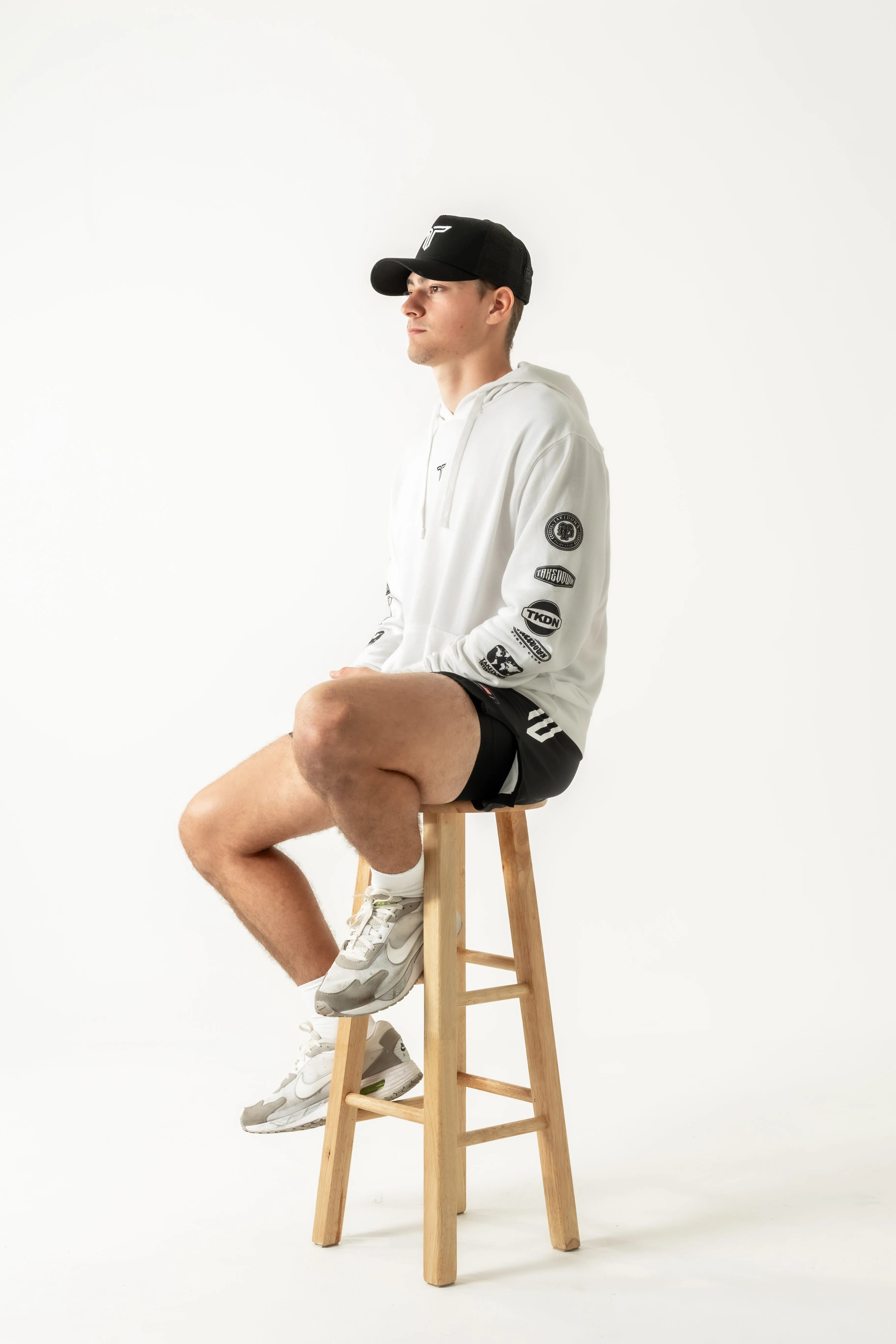 Takedown Sleeve Logo Stack Hoodie - White