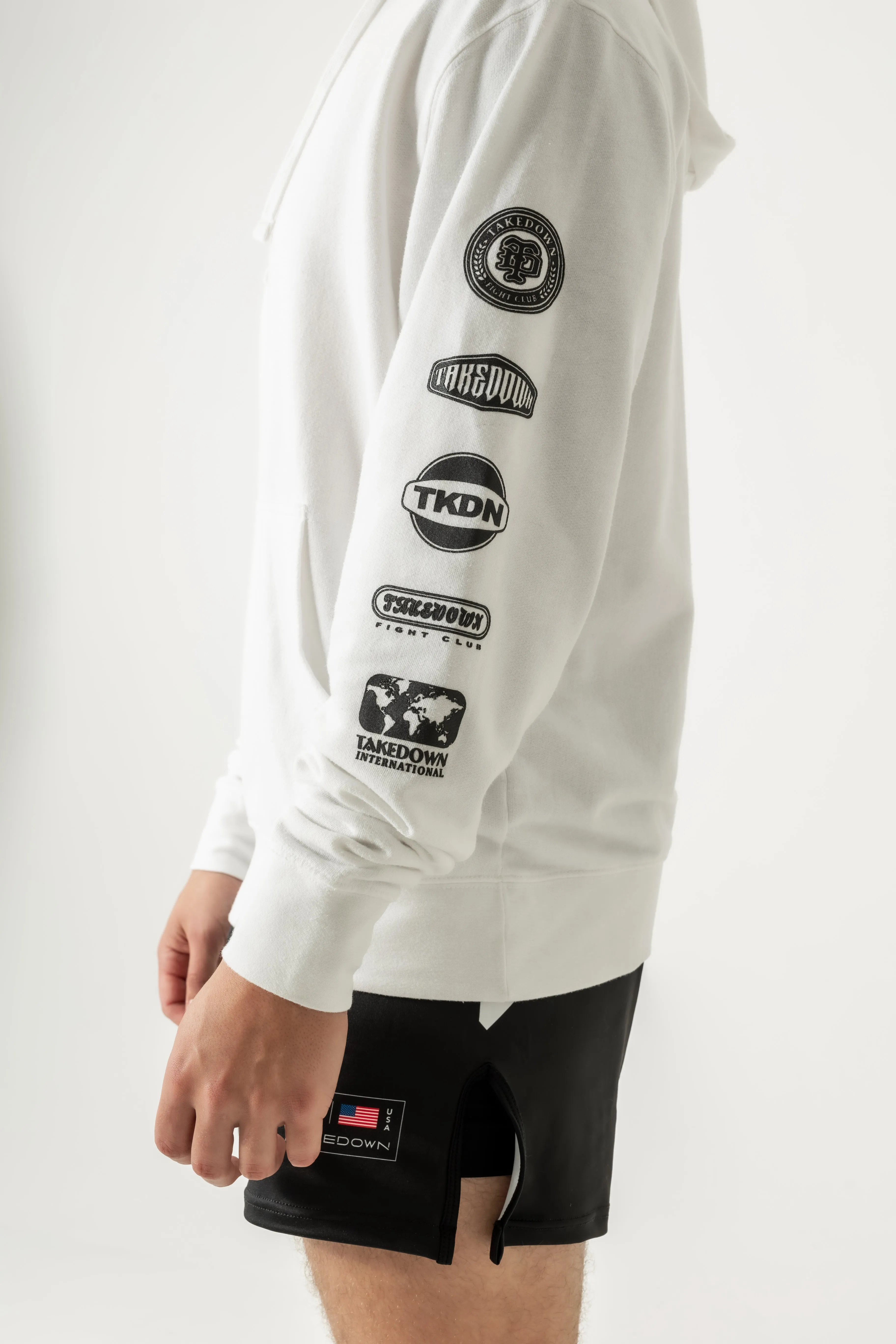Takedown Sleeve Logo Stack Hoodie - White