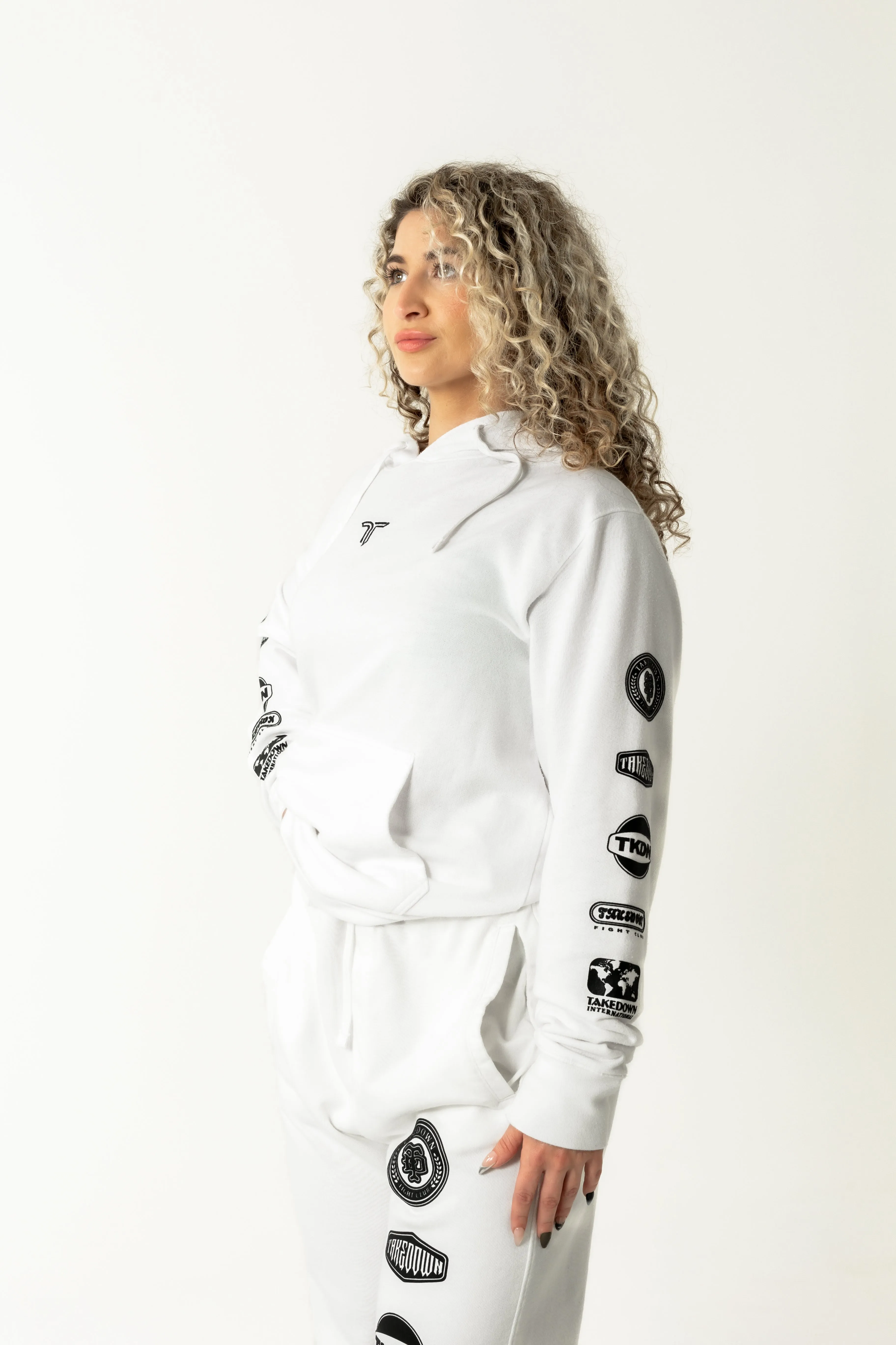 Takedown Sleeve Logo Stack Hoodie - White