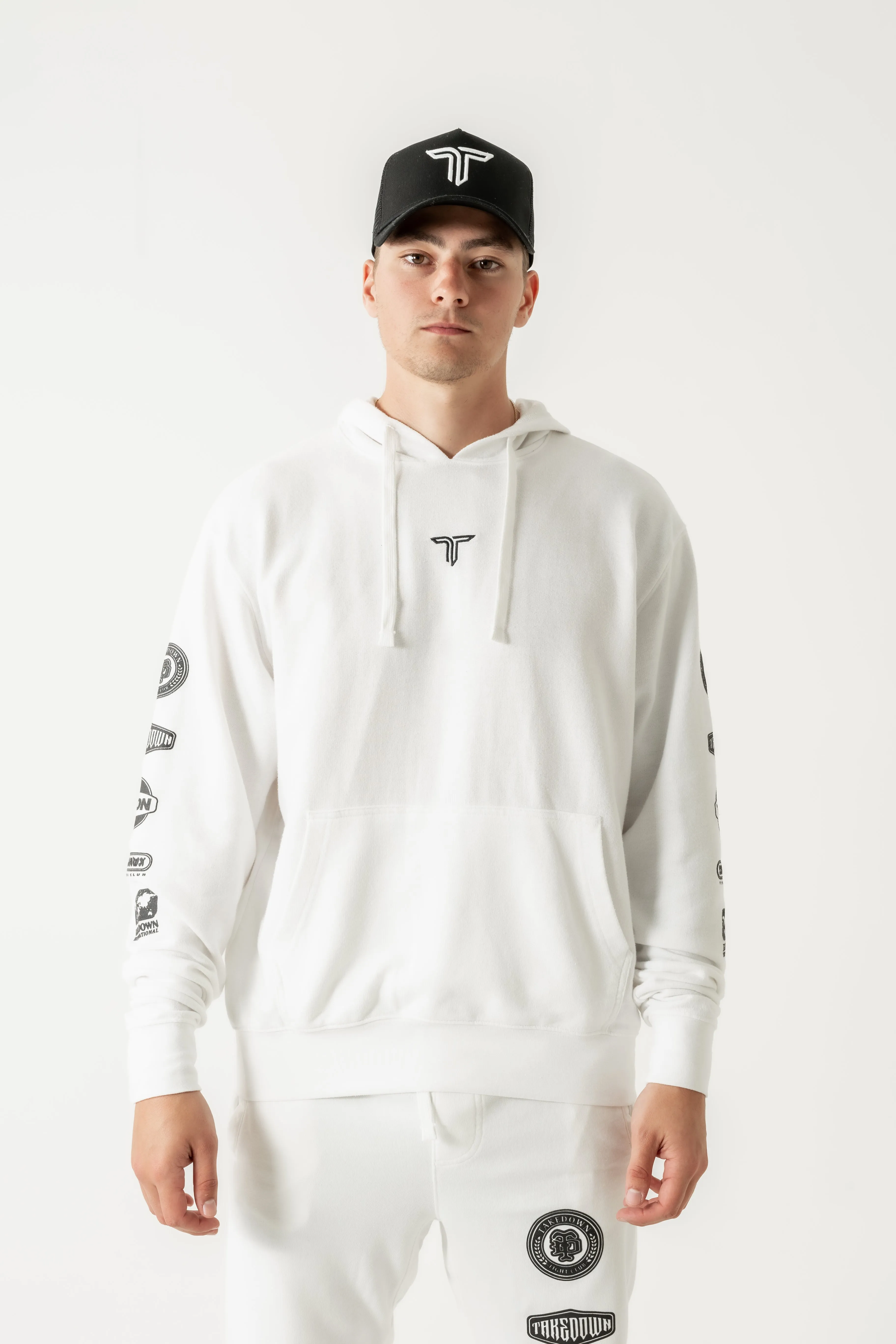 Takedown Sleeve Logo Stack Hoodie - White